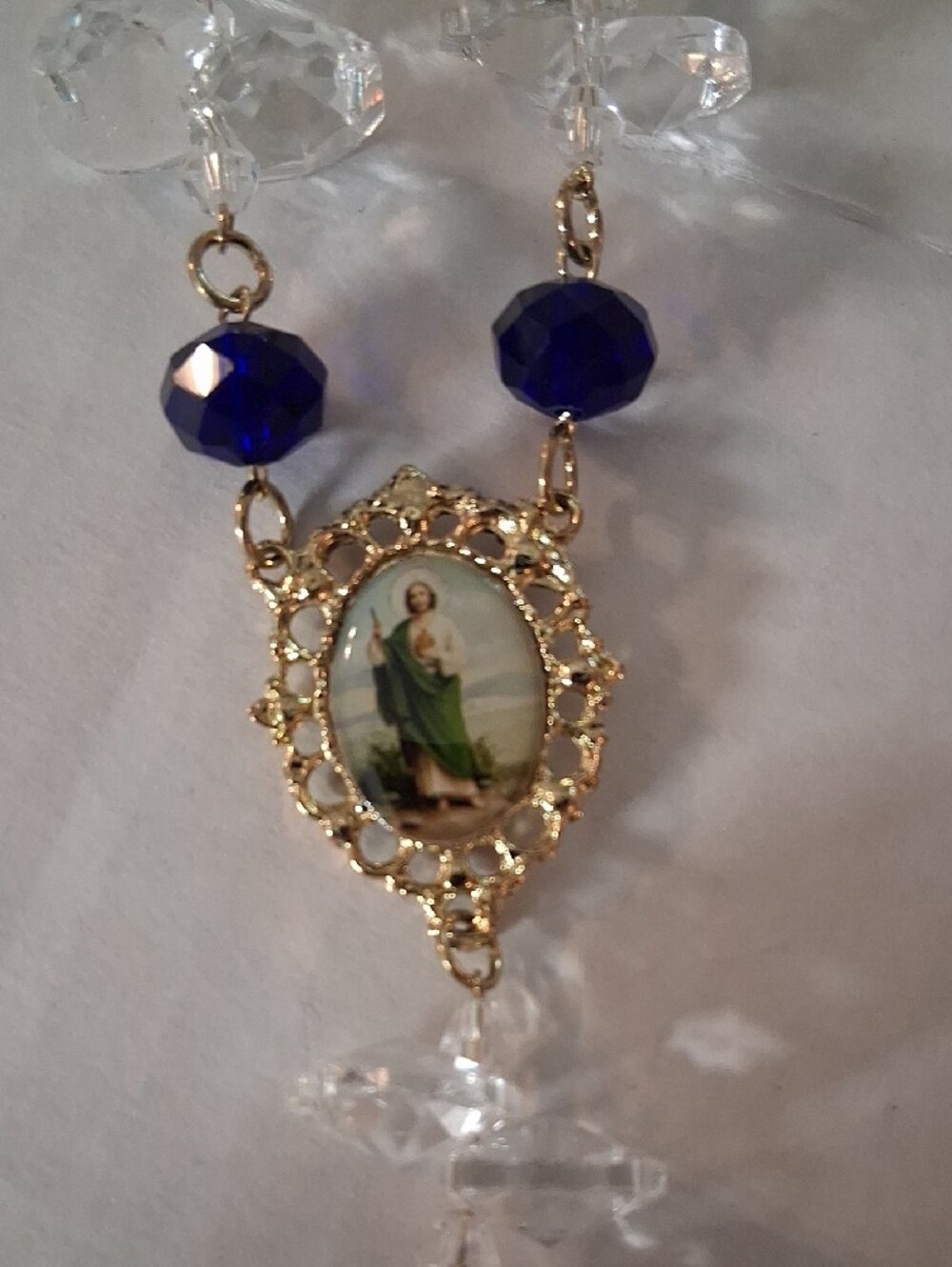 Gold-Tone Clear /Navy Bead Rosary Auto /Travel with Virgin Mary (C) - Picture 2 of 7